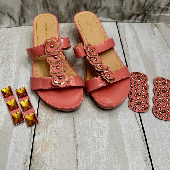 Comfortview Coral Sandals Convertible Top Design Floral Art Deco Studded Summer - Picture 2 of 12